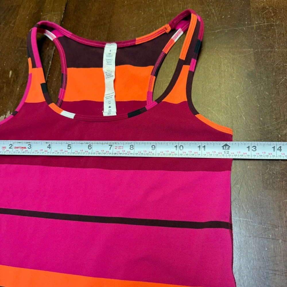 Lululemon Cool Racerback Tank Women 4 Pink Orange Striped Athletic Top‎